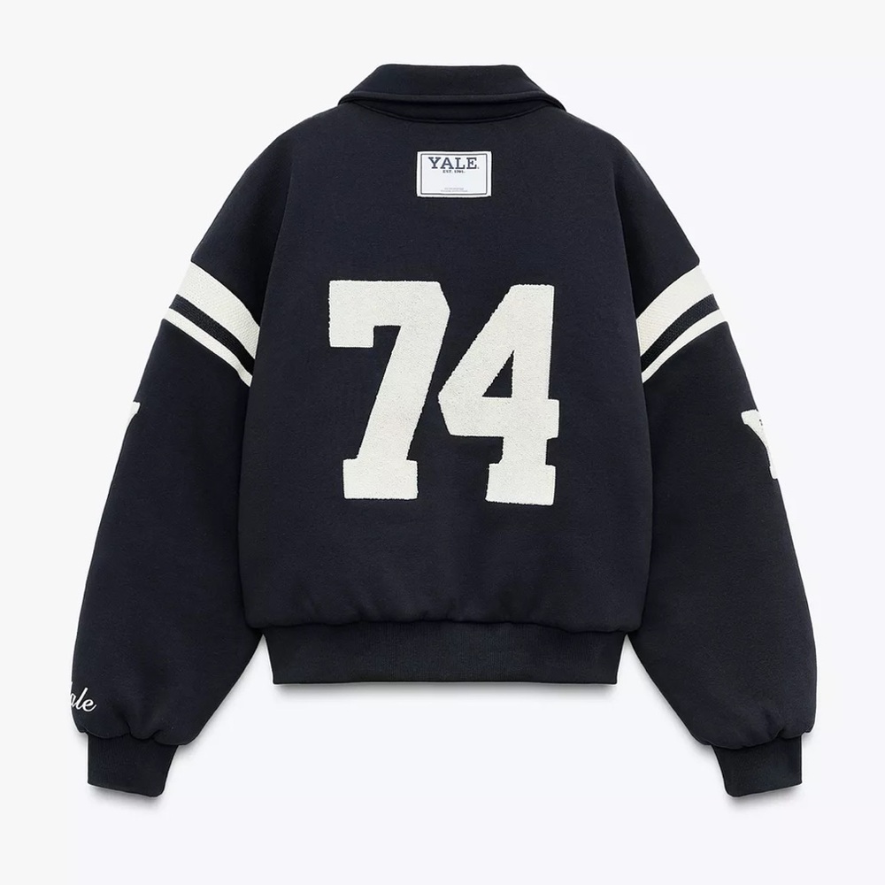 Zara “YALE” Navy and White Bomber Jacket - Picture 4 of 7